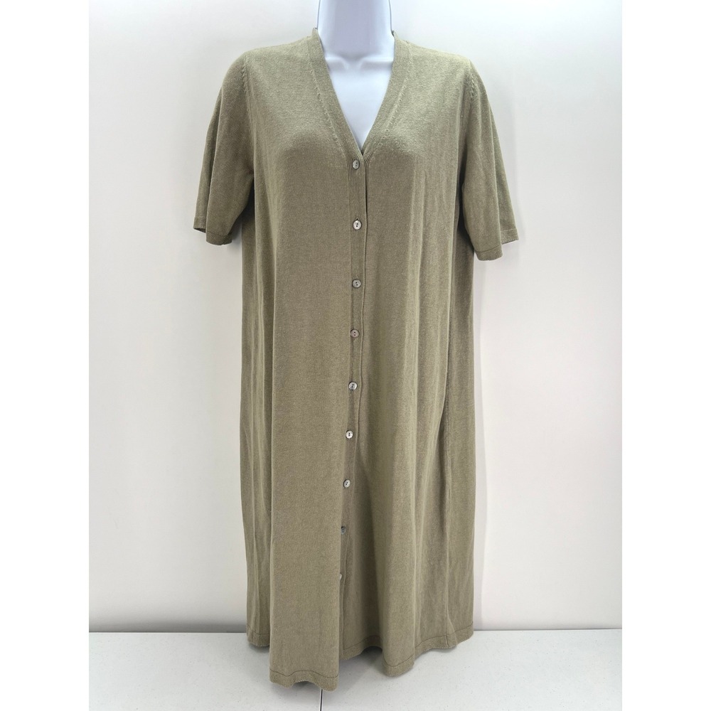 J. Jill Sage Green Linen Dress Size Medium Petite Coastal Grandmother Minimalist